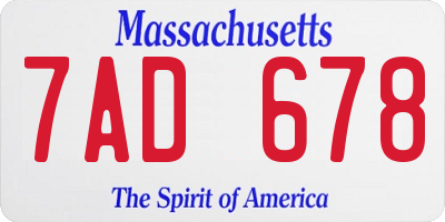 MA license plate 7AD678