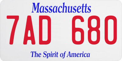 MA license plate 7AD680