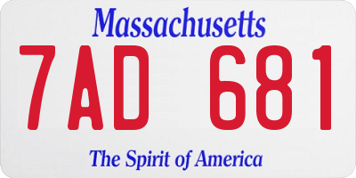 MA license plate 7AD681