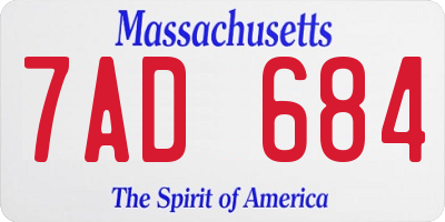 MA license plate 7AD684
