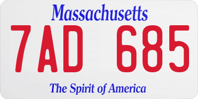 MA license plate 7AD685