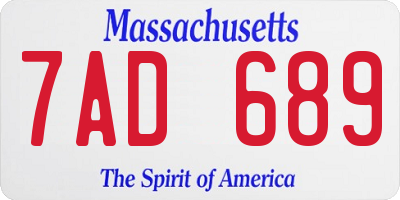 MA license plate 7AD689