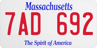 MA license plate 7AD692