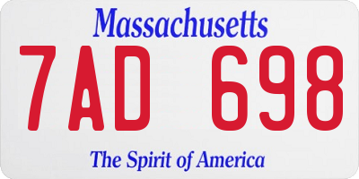 MA license plate 7AD698