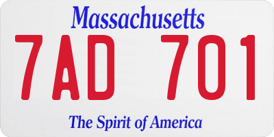 MA license plate 7AD701