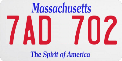 MA license plate 7AD702