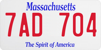 MA license plate 7AD704