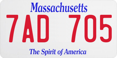 MA license plate 7AD705