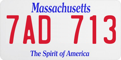 MA license plate 7AD713