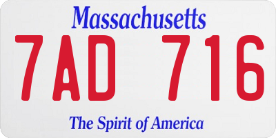 MA license plate 7AD716