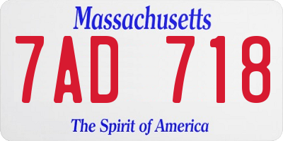 MA license plate 7AD718