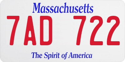 MA license plate 7AD722