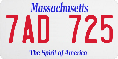 MA license plate 7AD725