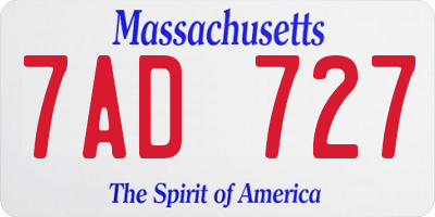 MA license plate 7AD727