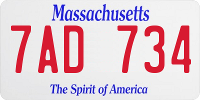 MA license plate 7AD734
