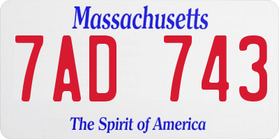 MA license plate 7AD743