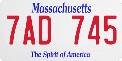 MA license plate 7AD745