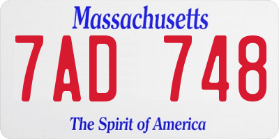 MA license plate 7AD748