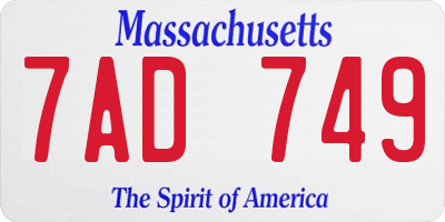 MA license plate 7AD749