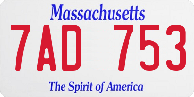 MA license plate 7AD753
