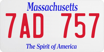 MA license plate 7AD757