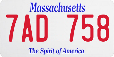 MA license plate 7AD758