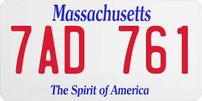 MA license plate 7AD761