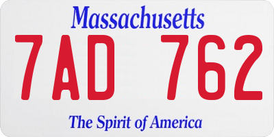 MA license plate 7AD762