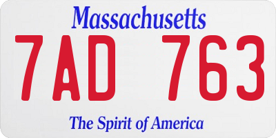 MA license plate 7AD763