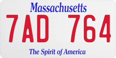 MA license plate 7AD764