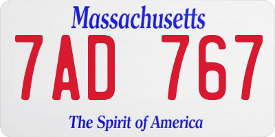 MA license plate 7AD767