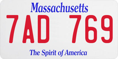 MA license plate 7AD769