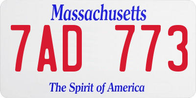 MA license plate 7AD773
