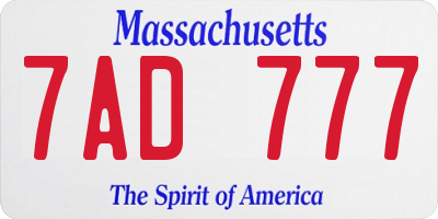 MA license plate 7AD777