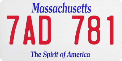 MA license plate 7AD781