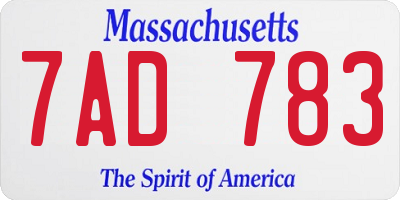 MA license plate 7AD783