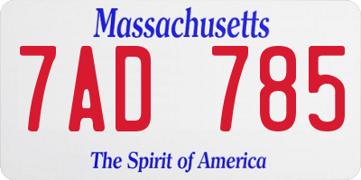 MA license plate 7AD785