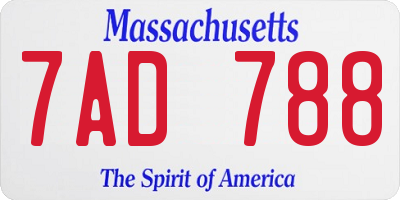 MA license plate 7AD788