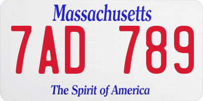 MA license plate 7AD789