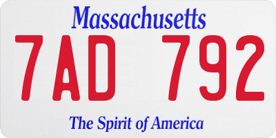 MA license plate 7AD792