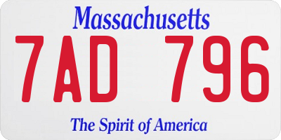 MA license plate 7AD796