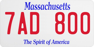 MA license plate 7AD800