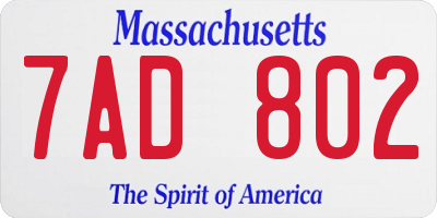 MA license plate 7AD802