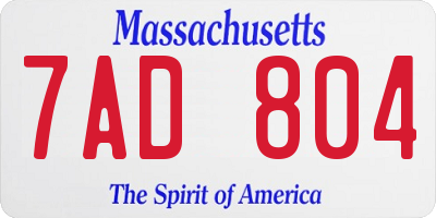 MA license plate 7AD804