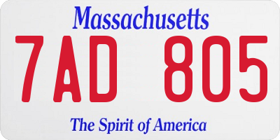 MA license plate 7AD805