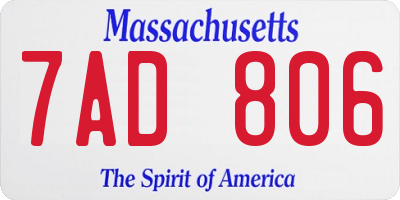 MA license plate 7AD806
