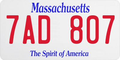 MA license plate 7AD807