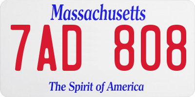 MA license plate 7AD808