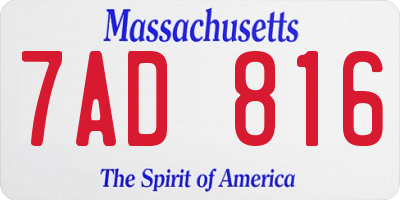 MA license plate 7AD816