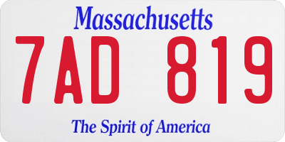 MA license plate 7AD819